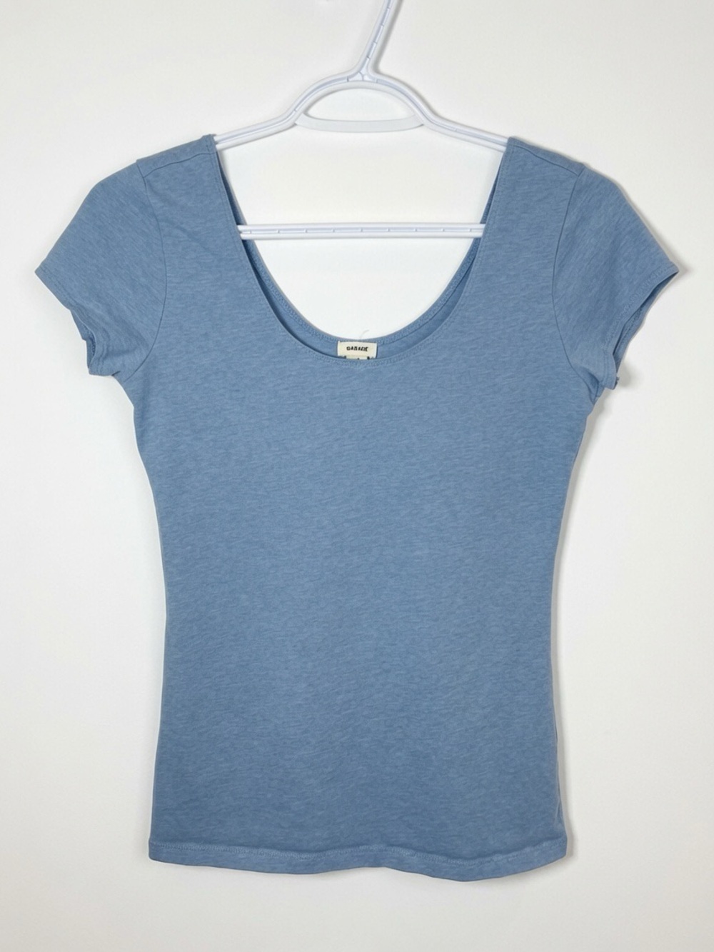 Garage Dusty Blue Women’s Large Scoop Neck Cap Sleeve Summer Minimalist Top